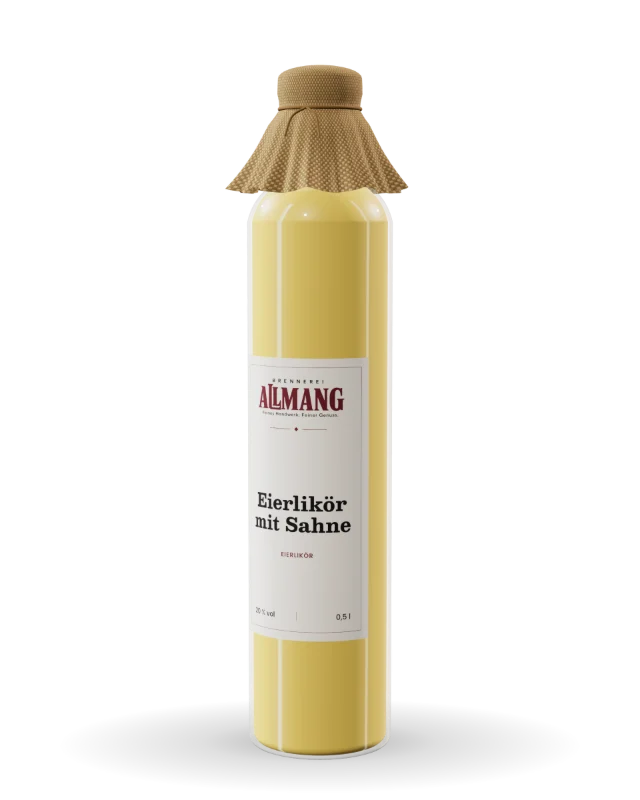 Eierlikör mit Sahne von ALLMANG, 20 % vol – Visualisierung der Flasche mit Etikett