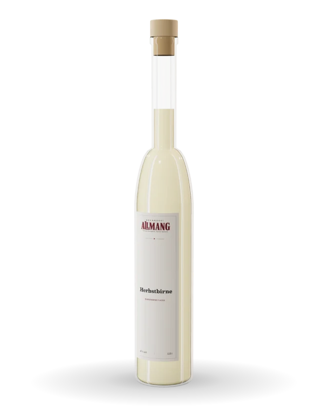 Herbstbirne Birnenschnaps von ALLMANG, 41 % vol – Visualisierung der Flasche mit Etikett