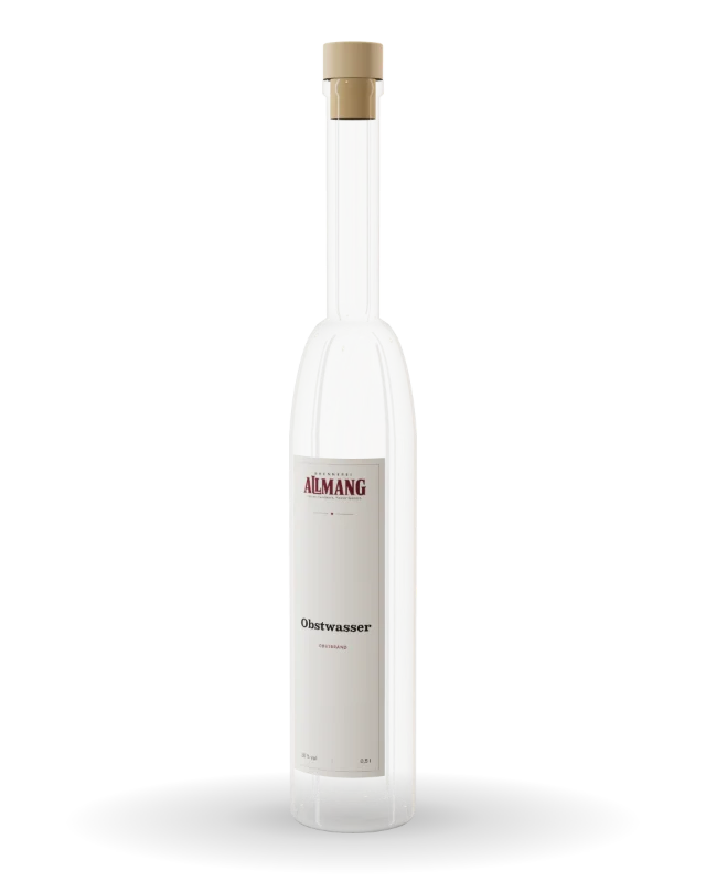 Obstwasser von ALLMANG, 38 % vol – Visualisierung der Flasche mit Etikett