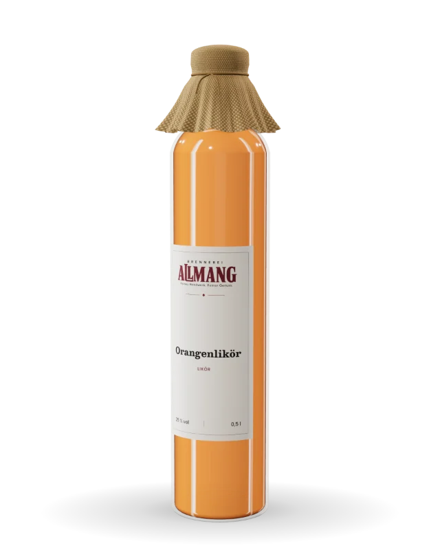 Orangenlikör von ALLMANG, 25 % vol – Visualisierung der Flasche mit Etikett