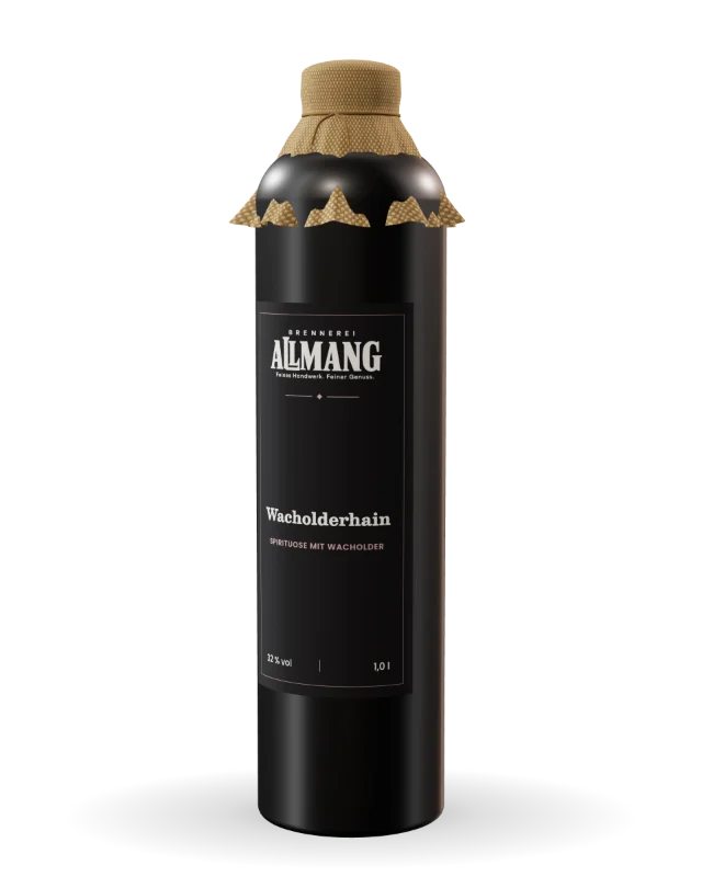 Wacholderhain Wacholderschnaps von ALLMANG, 32 % vol – Visualisierung der Flasche mit Etikett