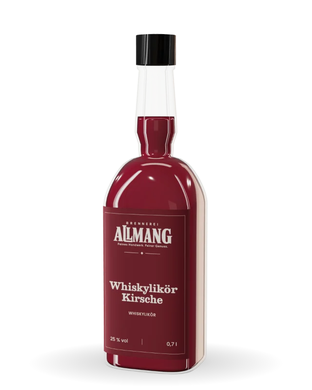 Whiskylikör Kirsche Whiskylikör Kirsche von ALLMANG, 25 % vol – Visualisierung der Flasche mit Etikett
