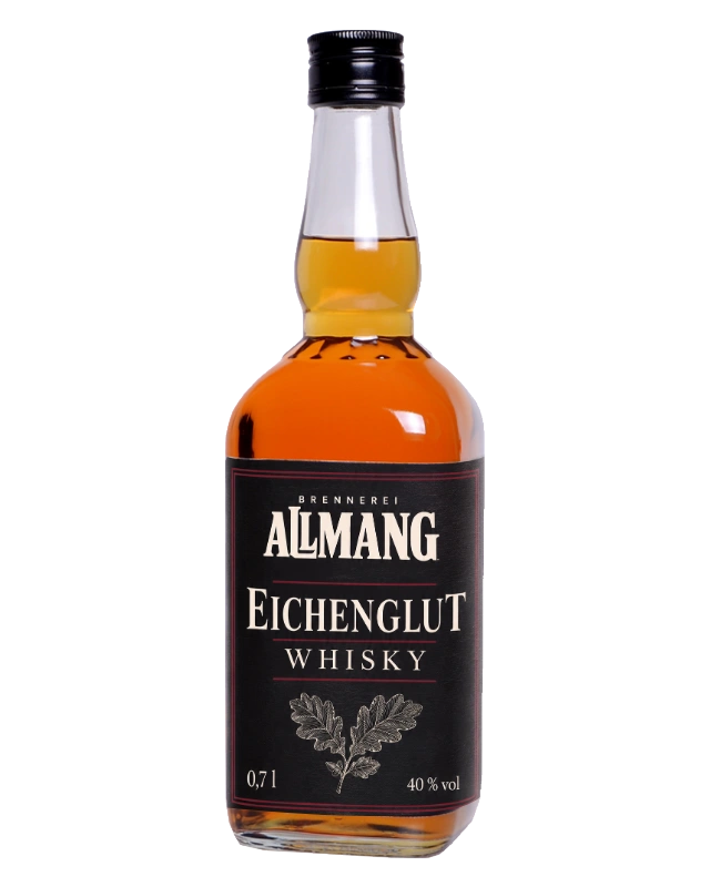 Eichenglut Eichenglut Whisky 0,7 l: originale fotografierte Flasche mit montiertem ALLMANG-Etikett